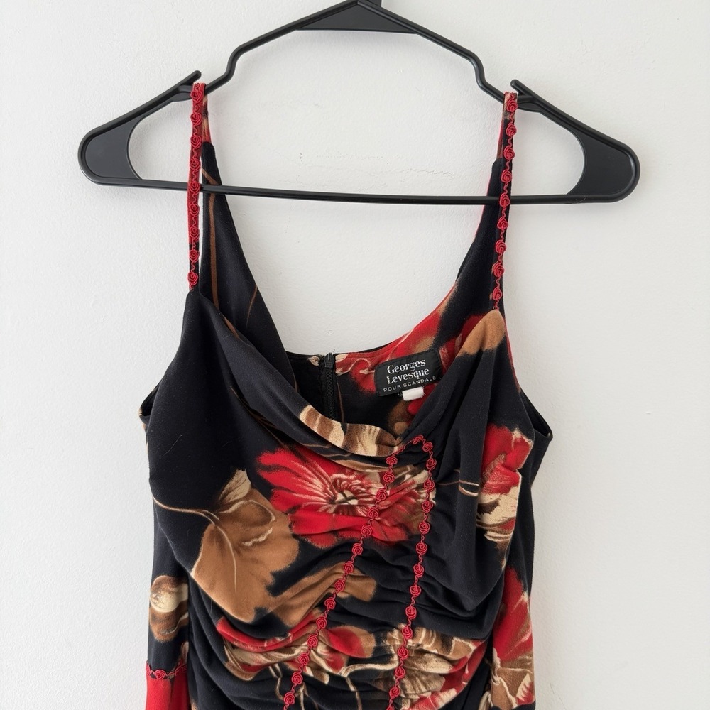 Vintage Y2K Midi Dress Fairy Grunge Whimsigoth Black Red Cowl Neck Rosette M - Picture 2 of 8